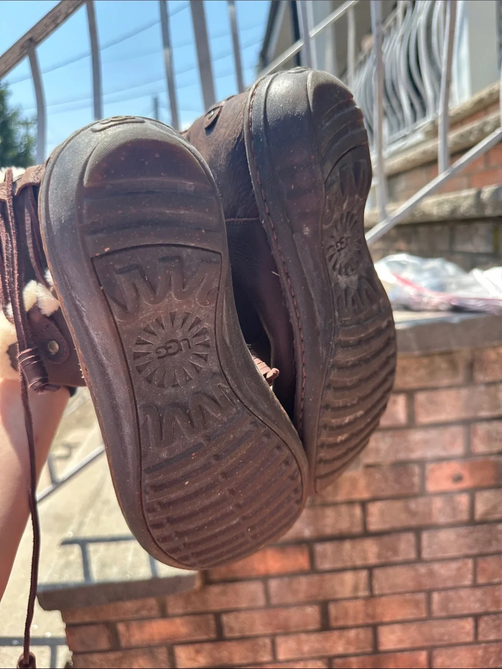 UGG Brown Leather Winter Boots with Cream Shearling Lining